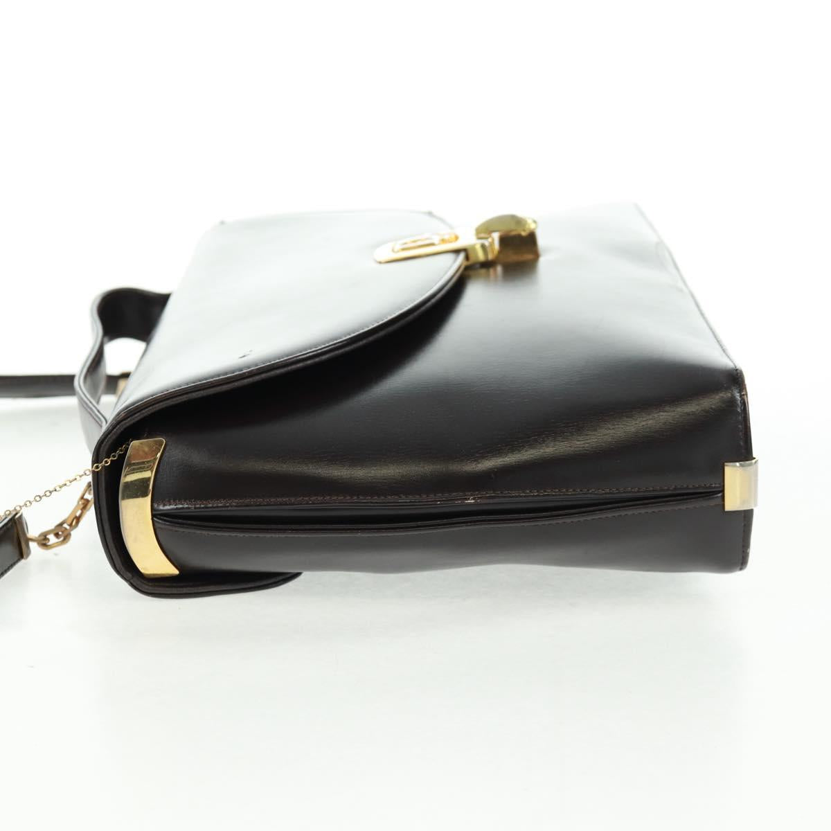 Christian Dior Hand Bag Calf Skin 2way Black Gold Auth 160831