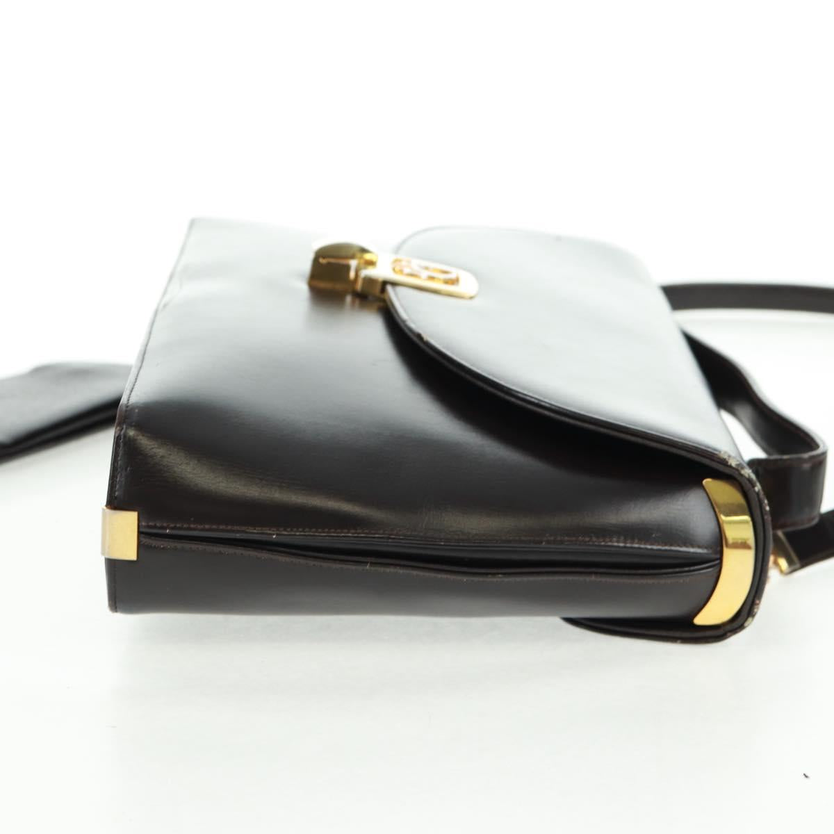 Christian Dior Hand Bag Calf Skin 2way Black Gold Auth 160831