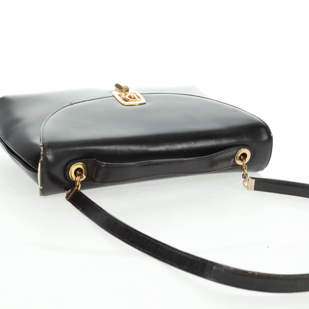 Christian Dior Hand Bag Calf Skin 2way Black Gold Auth 160831