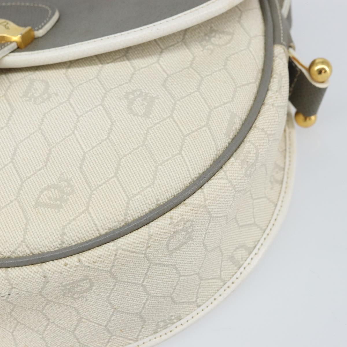 Christian Dior Honeycomb Canvas Shoulder Bag PVC Gold White Auth 160841