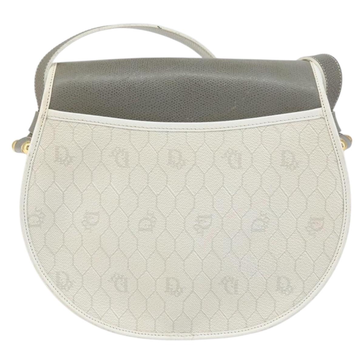 Christian Dior Honeycomb Canvas Shoulder Bag PVC Gold White Auth 160841