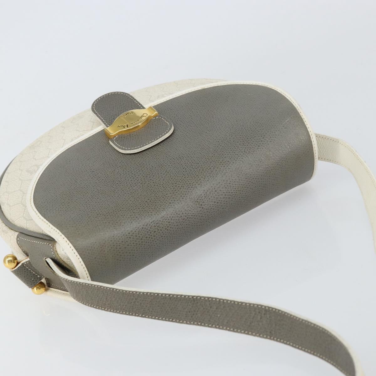 Christian Dior Honeycomb Canvas Shoulder Bag PVC Gold White Auth 160841