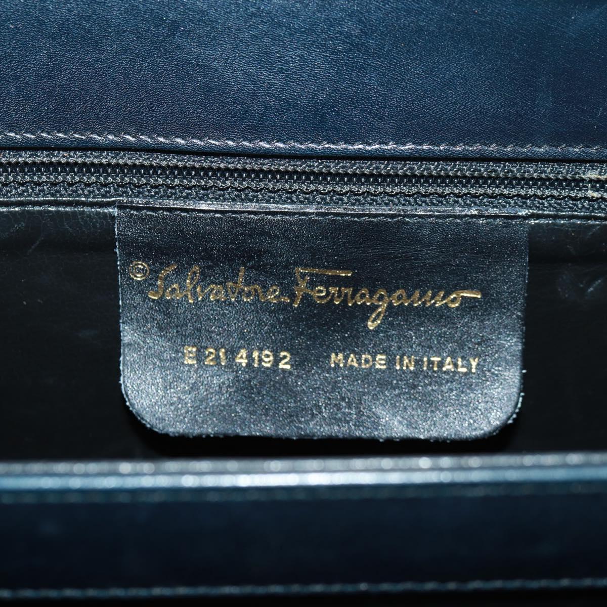 Salvatore Ferragamo Gancini Hand Bag Leather 2way Black Gold Auth 160846