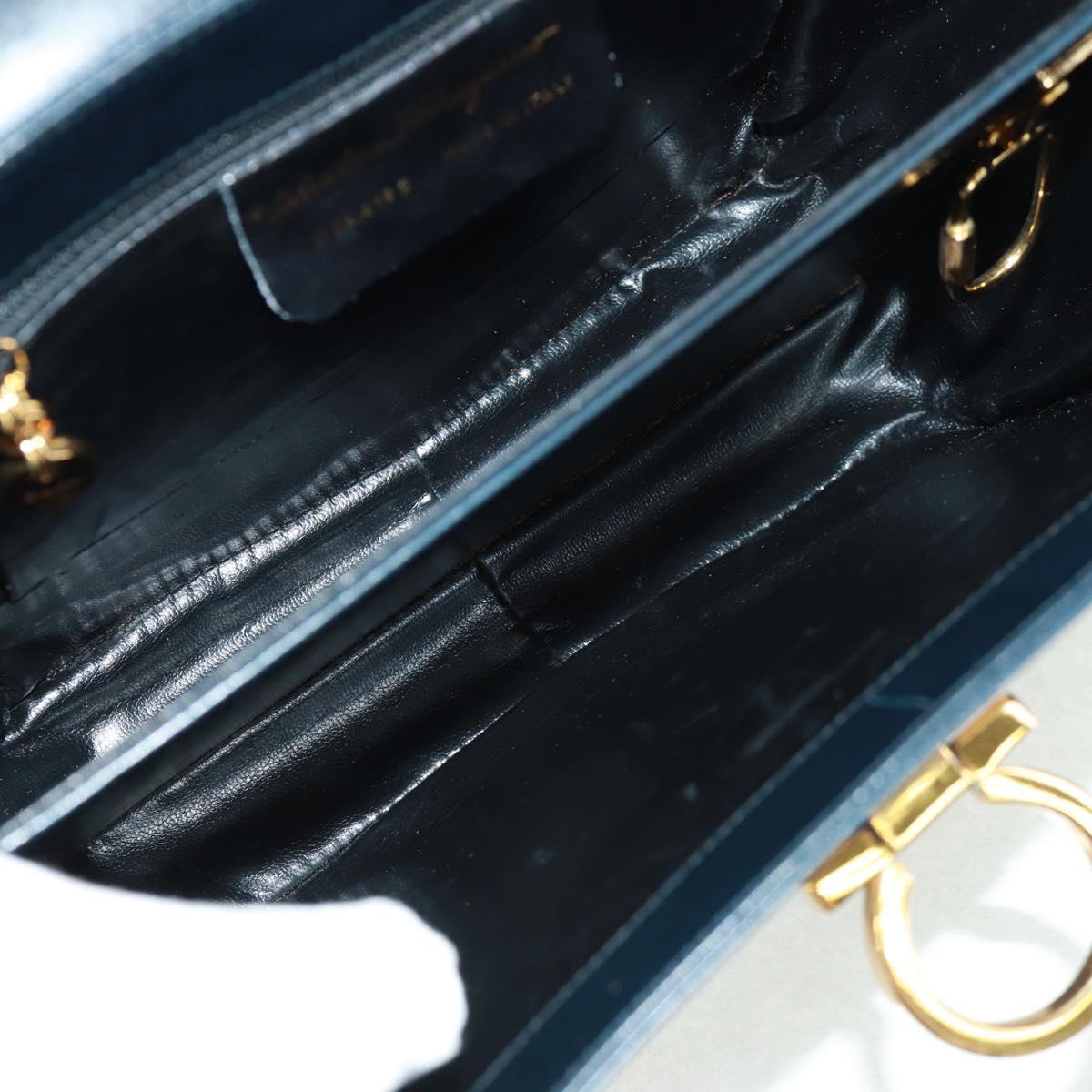 Salvatore Ferragamo Gancini Hand Bag Leather 2way Black Gold Auth 160846