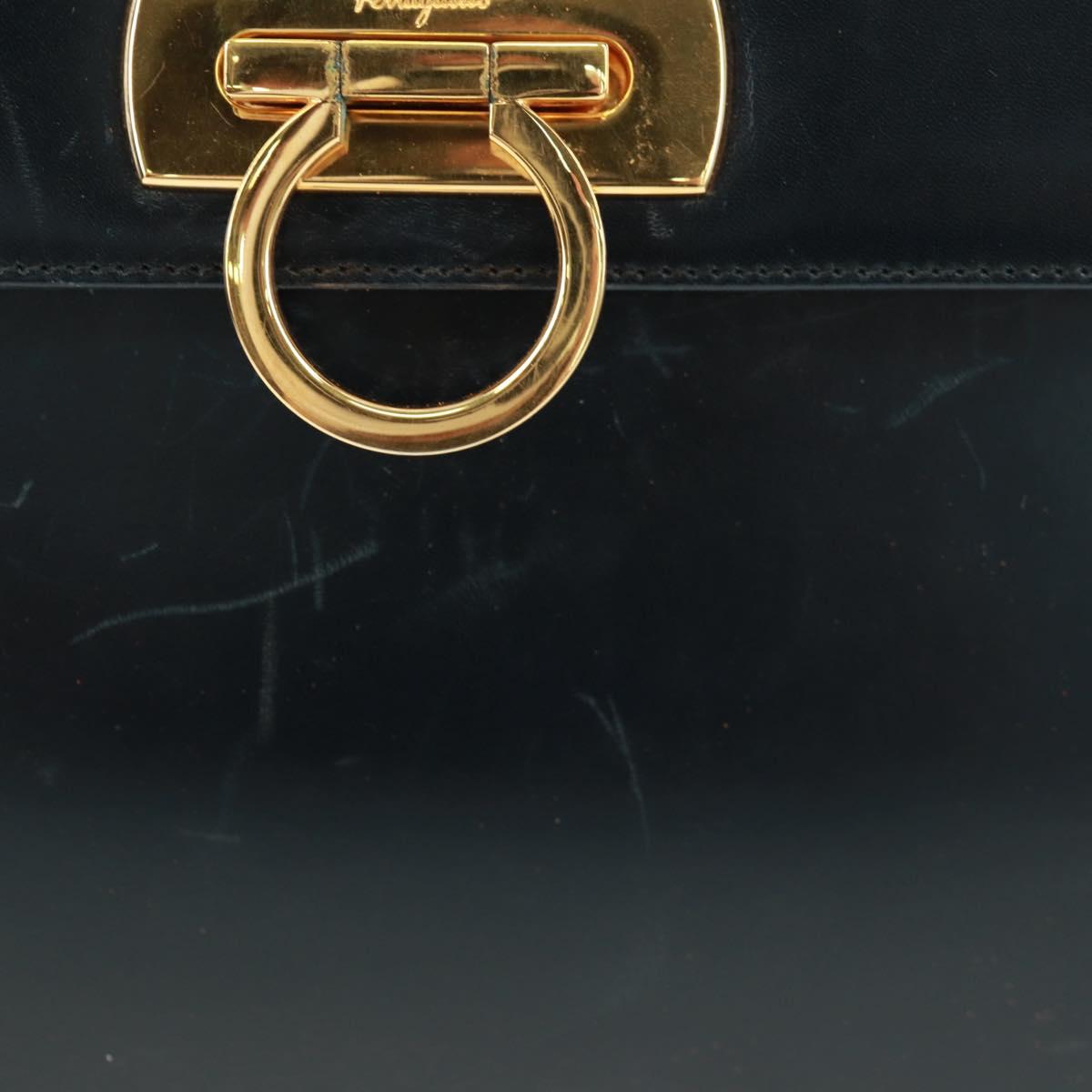 Salvatore Ferragamo Gancini Hand Bag Leather 2way Black Gold Auth 160846