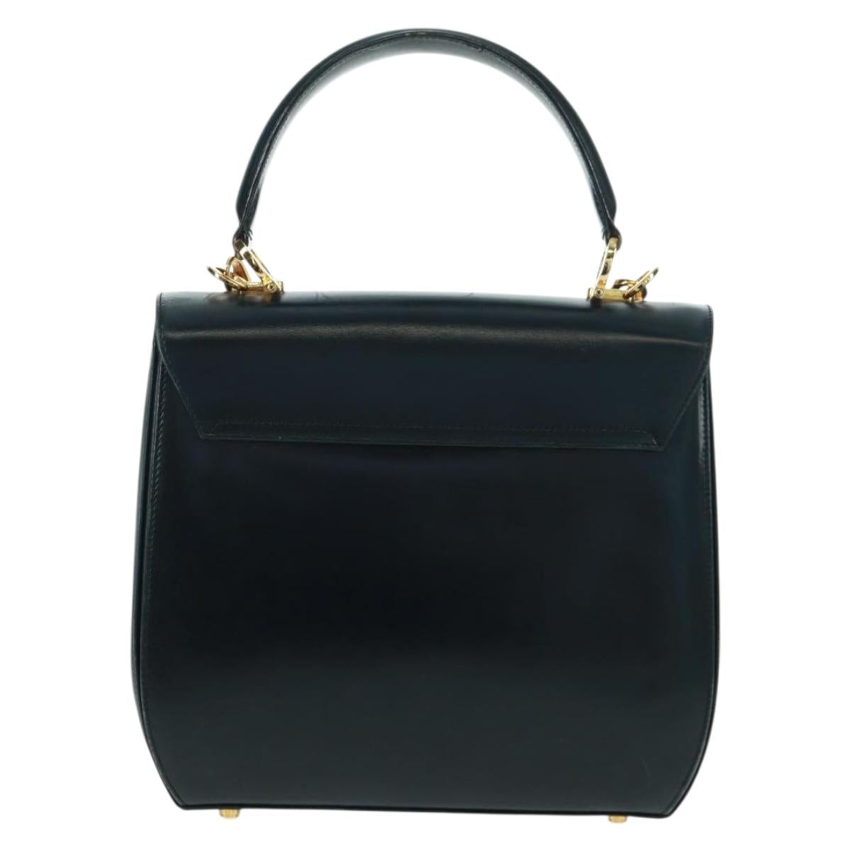 Salvatore Ferragamo Gancini Hand Bag Leather 2way Black Gold Auth 160846