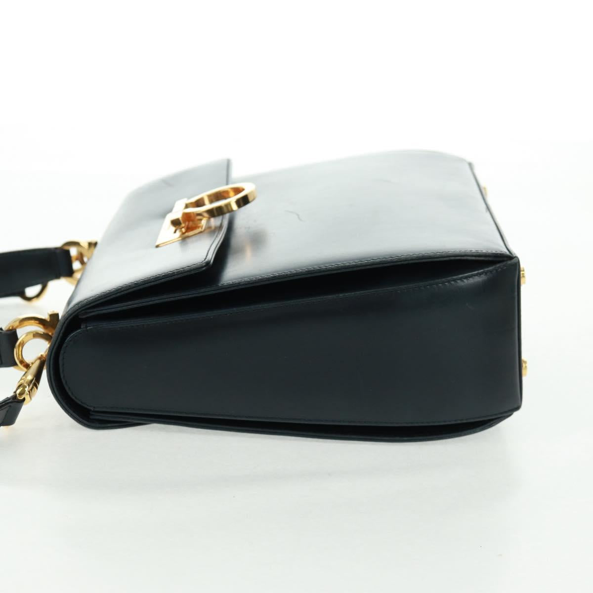 Salvatore Ferragamo Gancini Hand Bag Leather 2way Black Gold Auth 160846