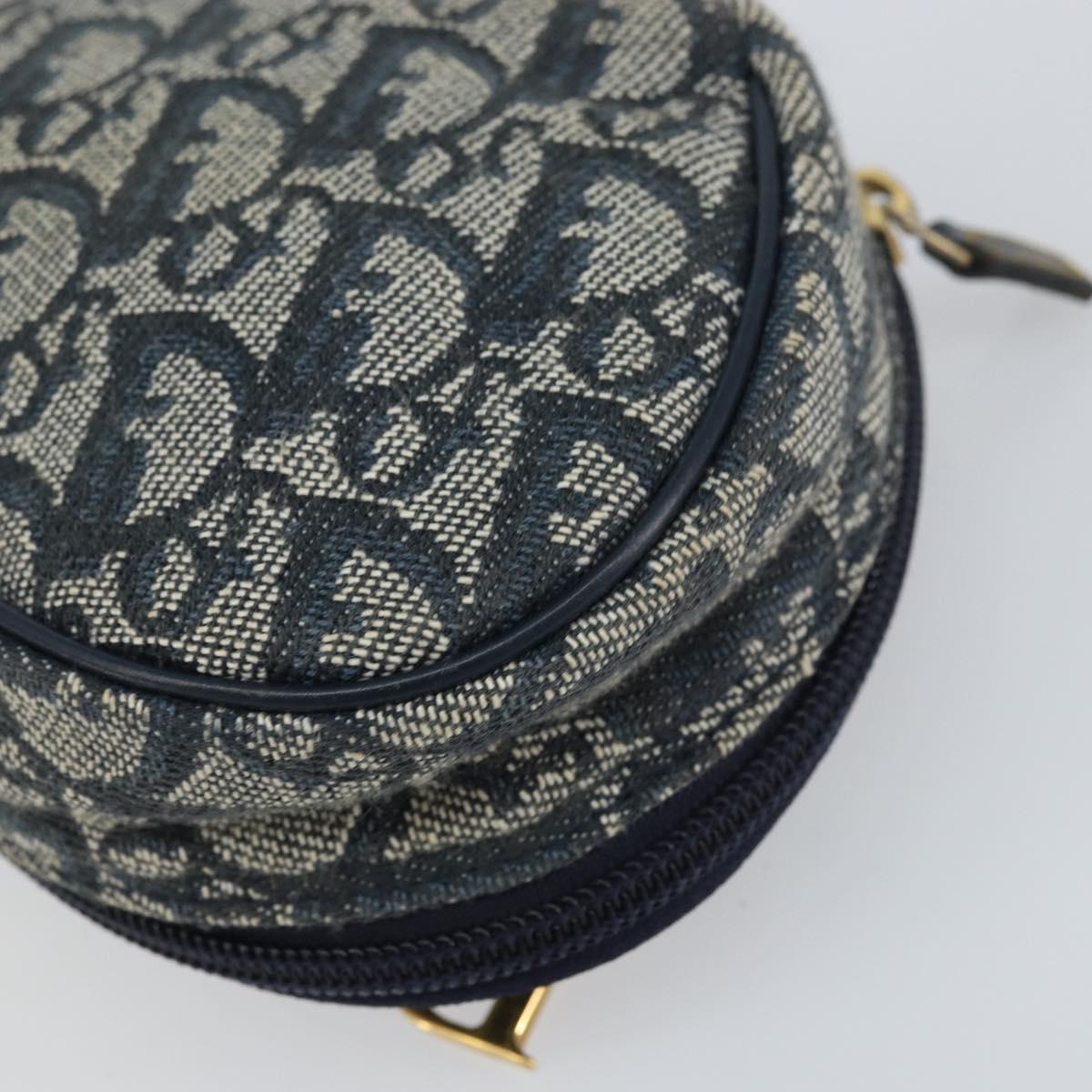 Christian Dior Trotter Canvas Saddle Pouch Navy Gold Auth 160847