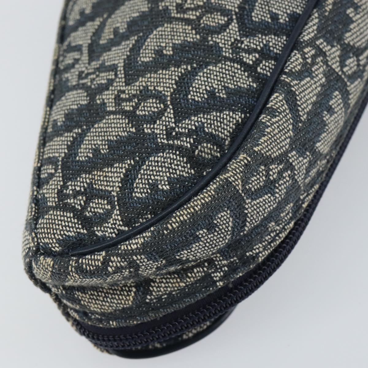 Christian Dior Trotter Canvas Saddle Pouch Navy Gold Auth 160847