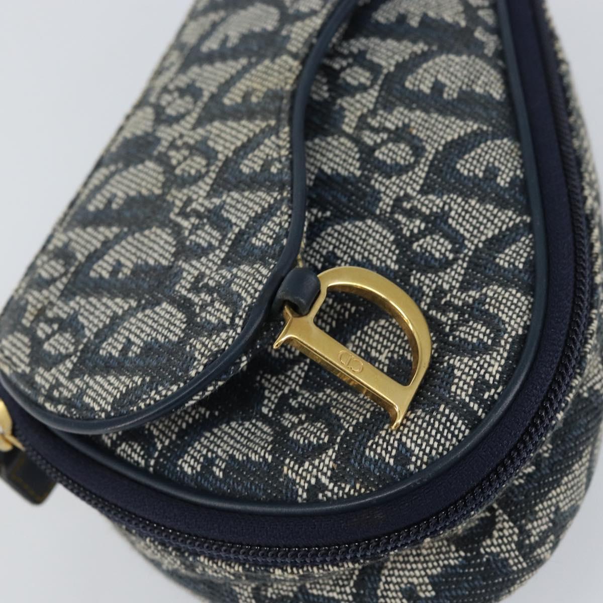 Christian Dior Trotter Canvas Saddle Pouch Navy Gold Auth 160847