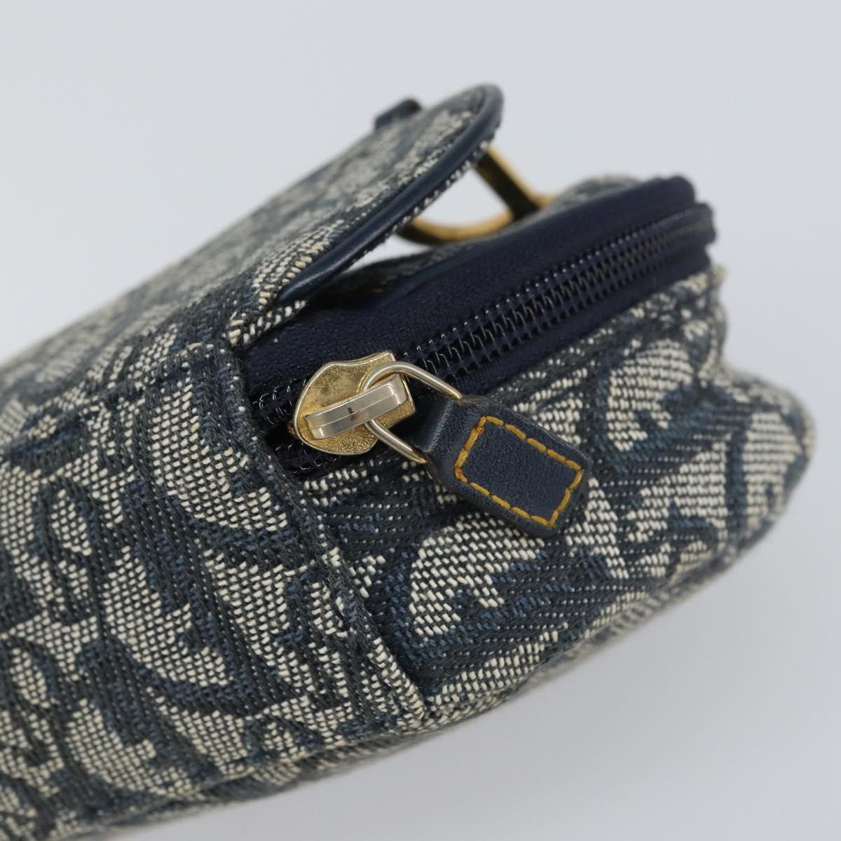 Christian Dior Trotter Canvas Saddle Pouch Navy Gold Auth 160847