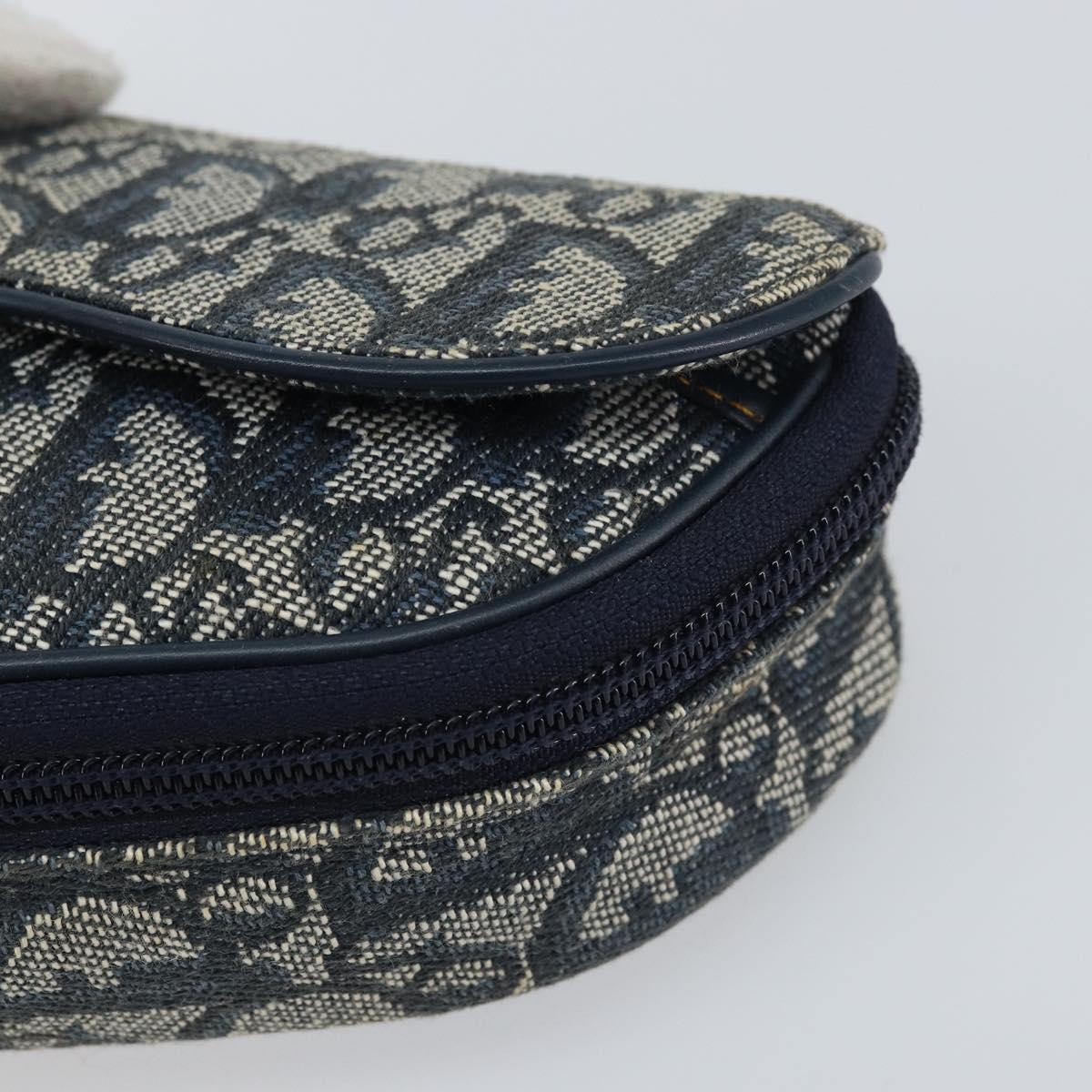 Christian Dior Trotter Canvas Saddle Pouch Navy Gold Auth 160847