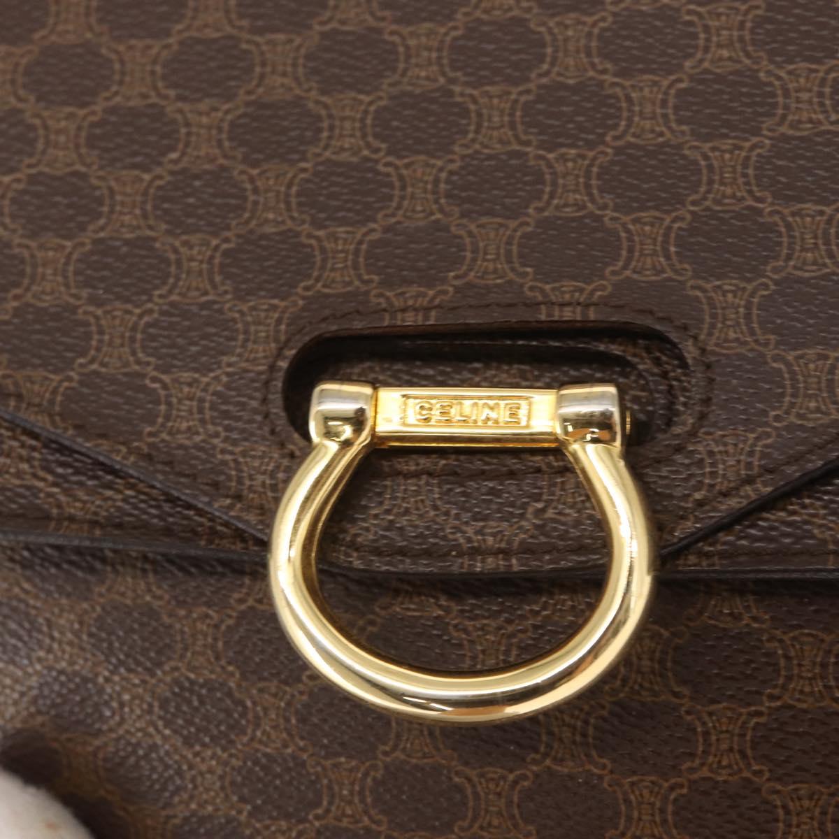CELINE Macadam Canvas Hand Bag PVC Leather Brown Gold Auth 160851