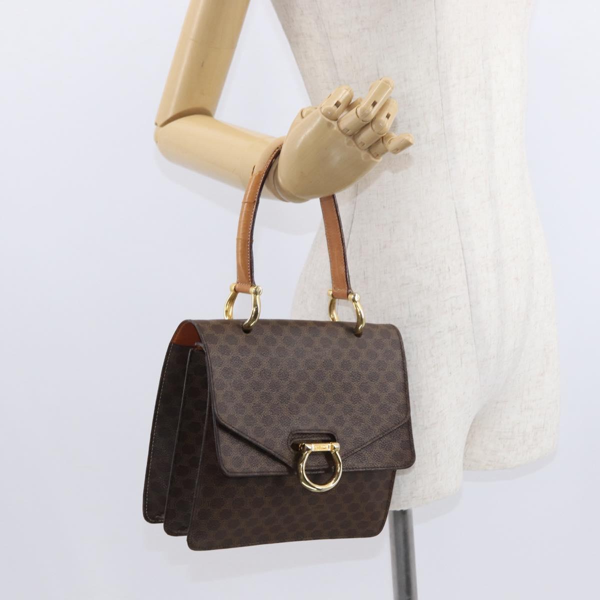 CELINE Macadam Canvas Hand Bag PVC Leather Brown Gold Auth 160851