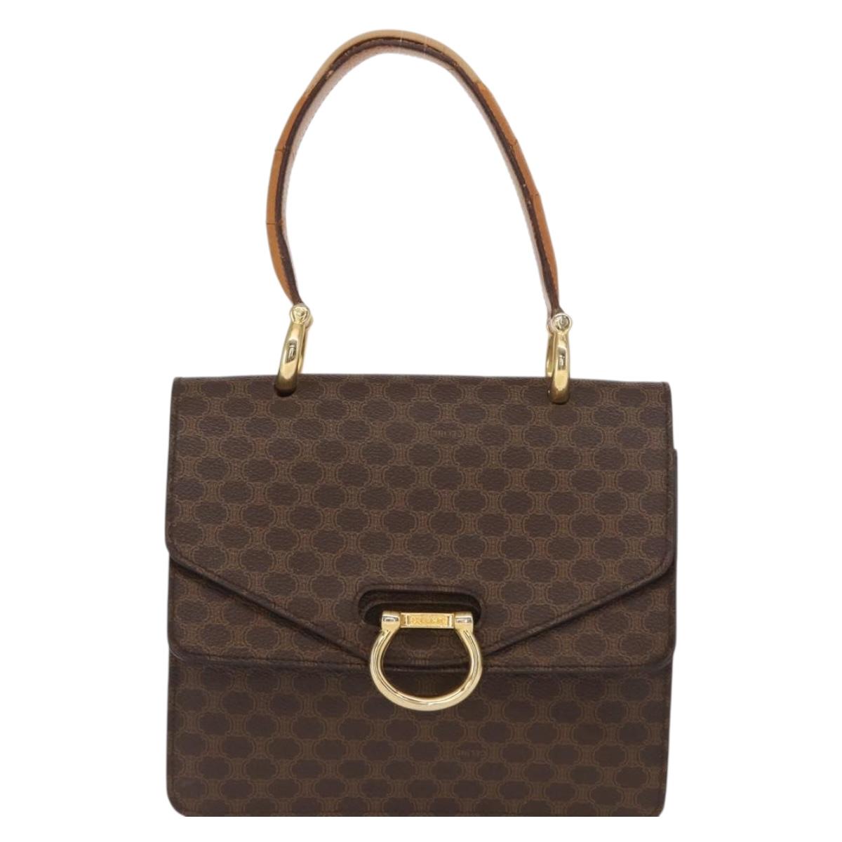 CELINE Macadam Canvas Hand Bag PVC Leather Brown Gold Auth 160851