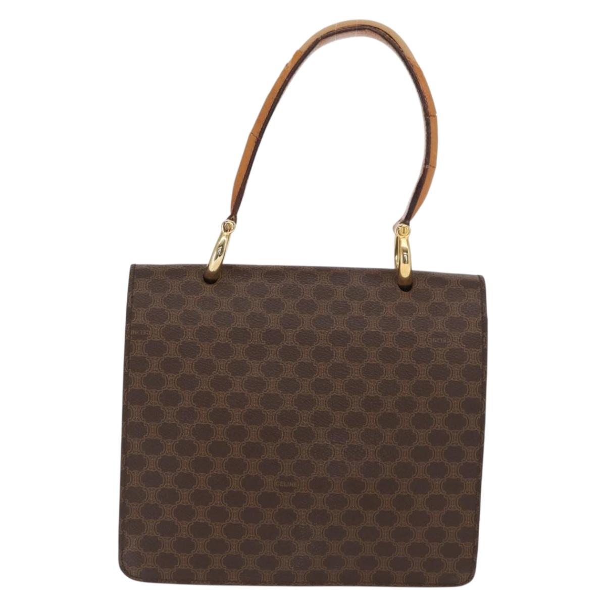 CELINE Macadam Canvas Hand Bag PVC Leather Brown Gold Auth 160851