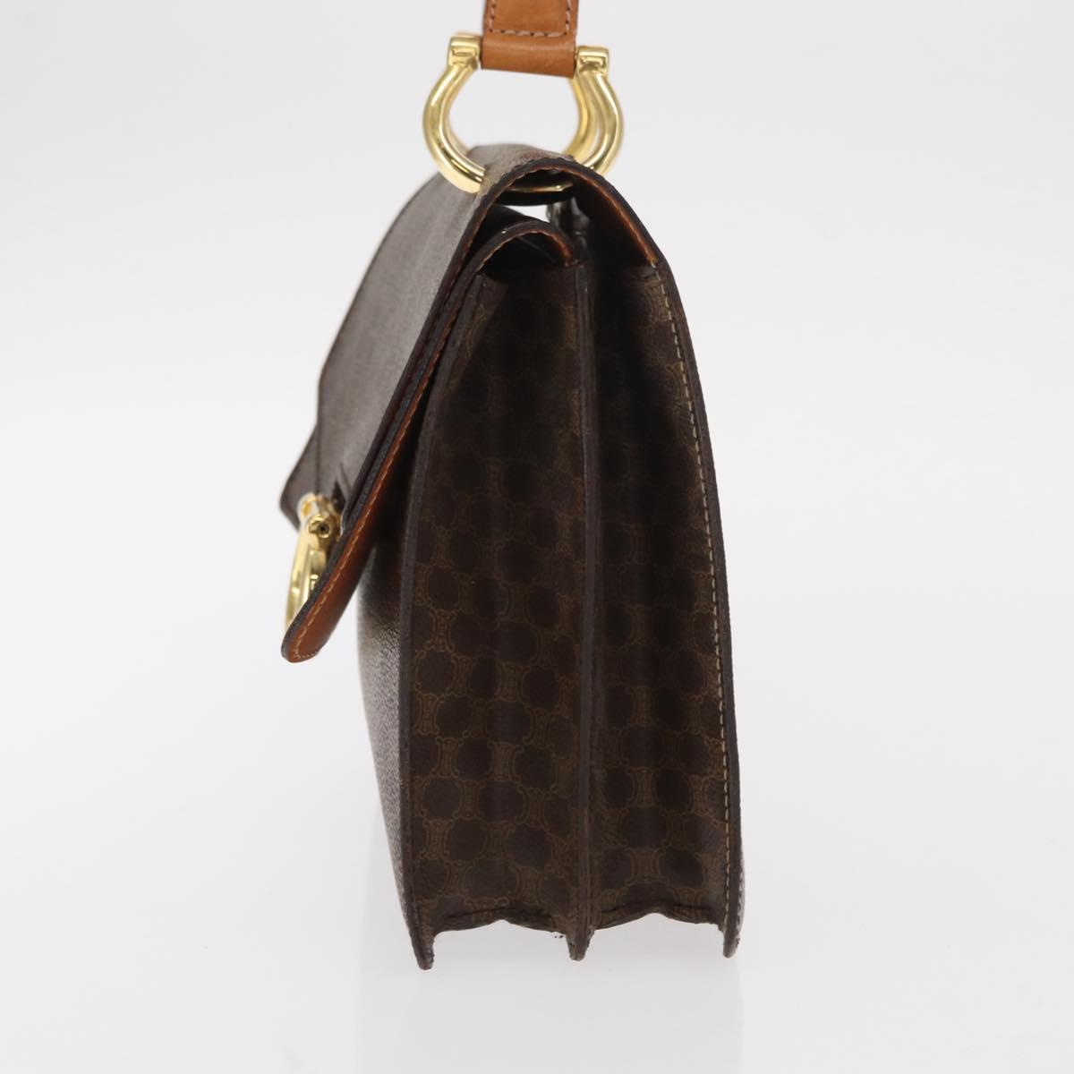 CELINE Macadam Canvas Hand Bag PVC Leather Brown Gold Auth 160851