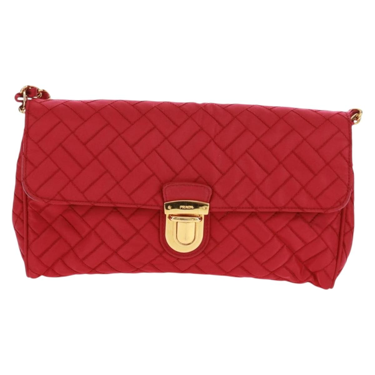 PRADA Chain Shoulder Bag Nylon Pink Gold Auth 160856V