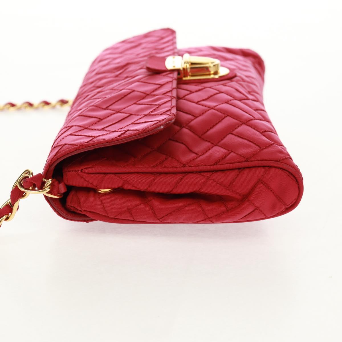 PRADA Chain Shoulder Bag Nylon Pink Gold Auth 160856V