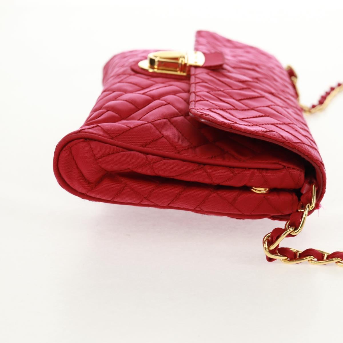PRADA Chain Shoulder Bag Nylon Pink Gold Auth 160856V