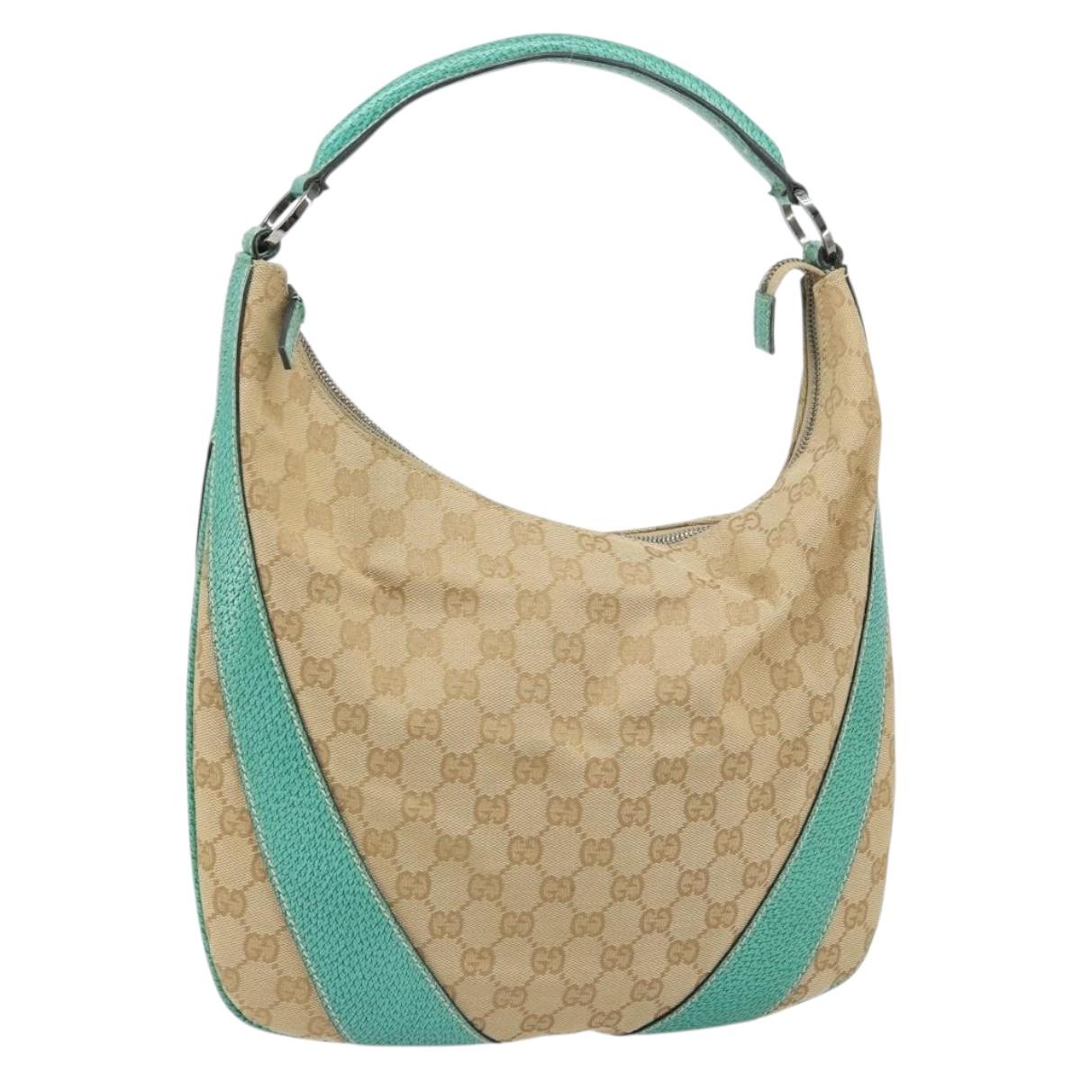 GUCCI GG Canvas Shoulder Bag Beige Silver 124357 Auth 160861V