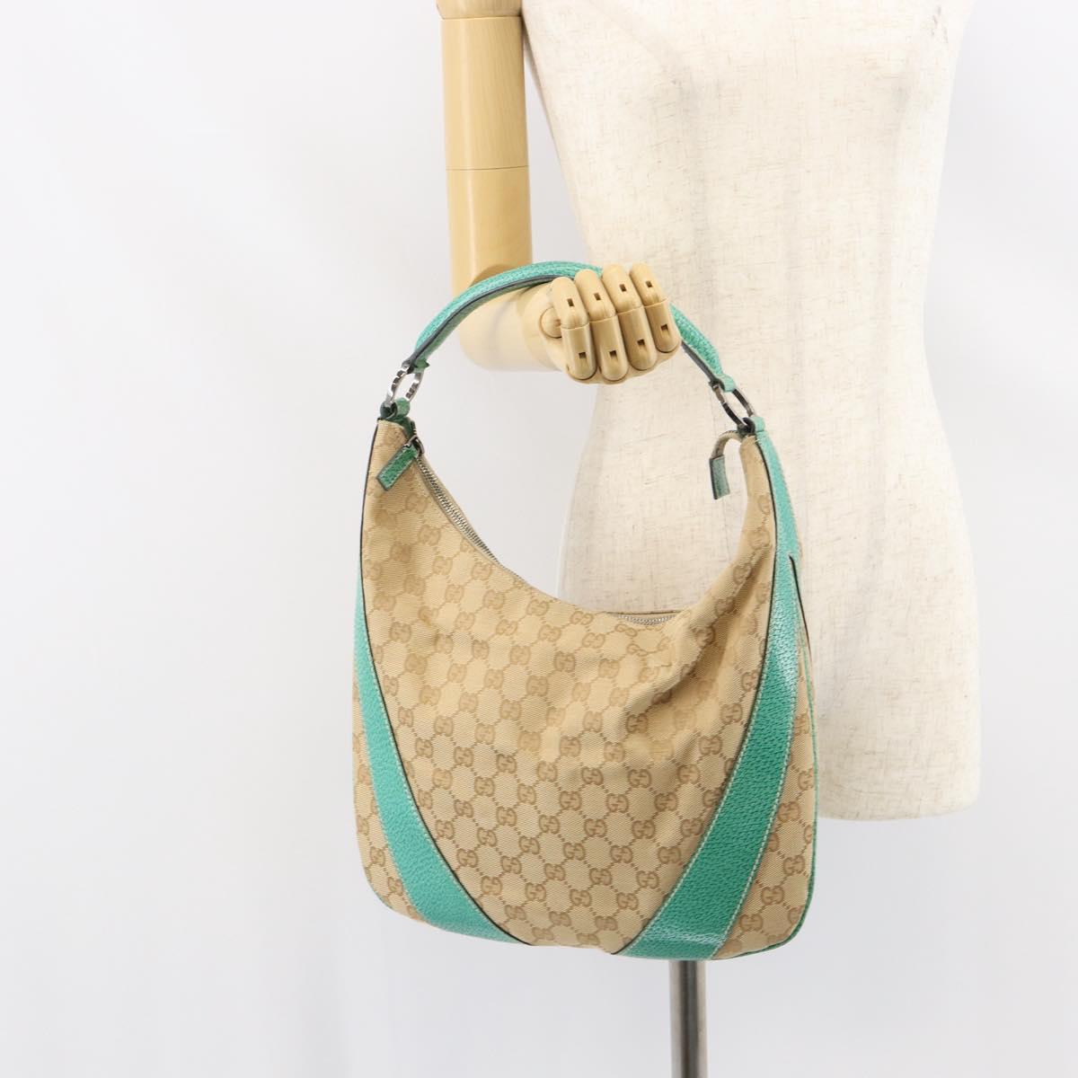 GUCCI GG Canvas Shoulder Bag Beige Silver 124357 Auth 160861V