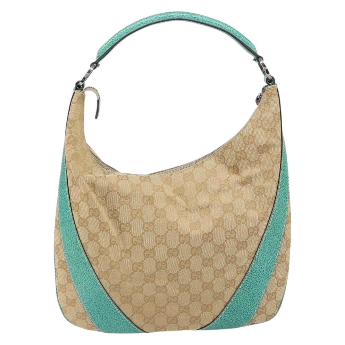 GUCCI GG Canvas Shoulder Bag Beige Silver 124357 Auth 160861V