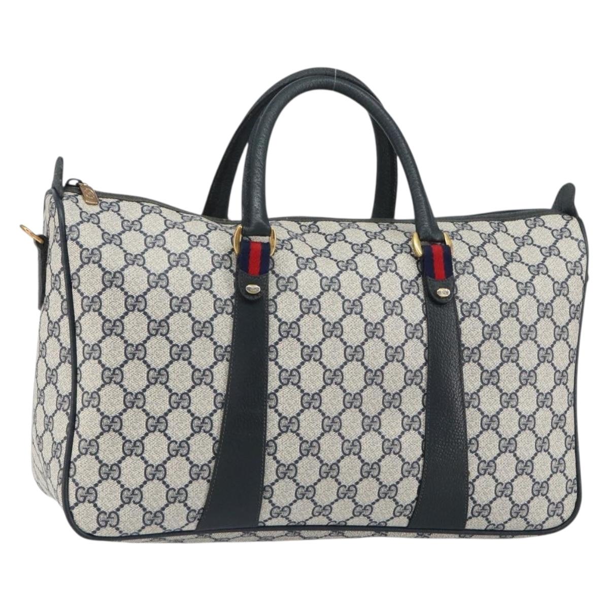 GUCCI GG Supreme Sherry Line Boston Bag PVC Navy Gold 39 02 041 Auth 160862