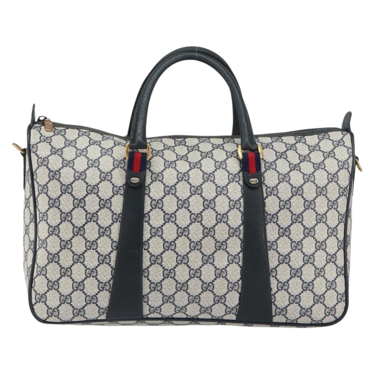 GUCCI GG Supreme Sherry Line Boston Bag PVC Navy Gold 39 02 041 Auth 160862