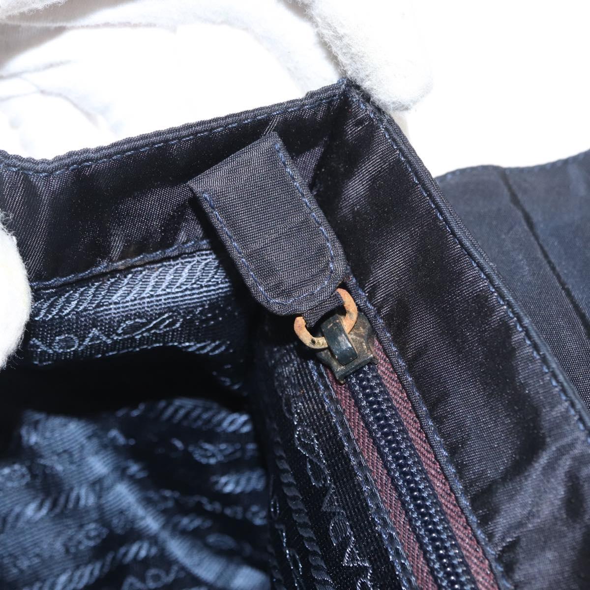 PRADA Hand Bag Nylon Navy Gold Auth 160865