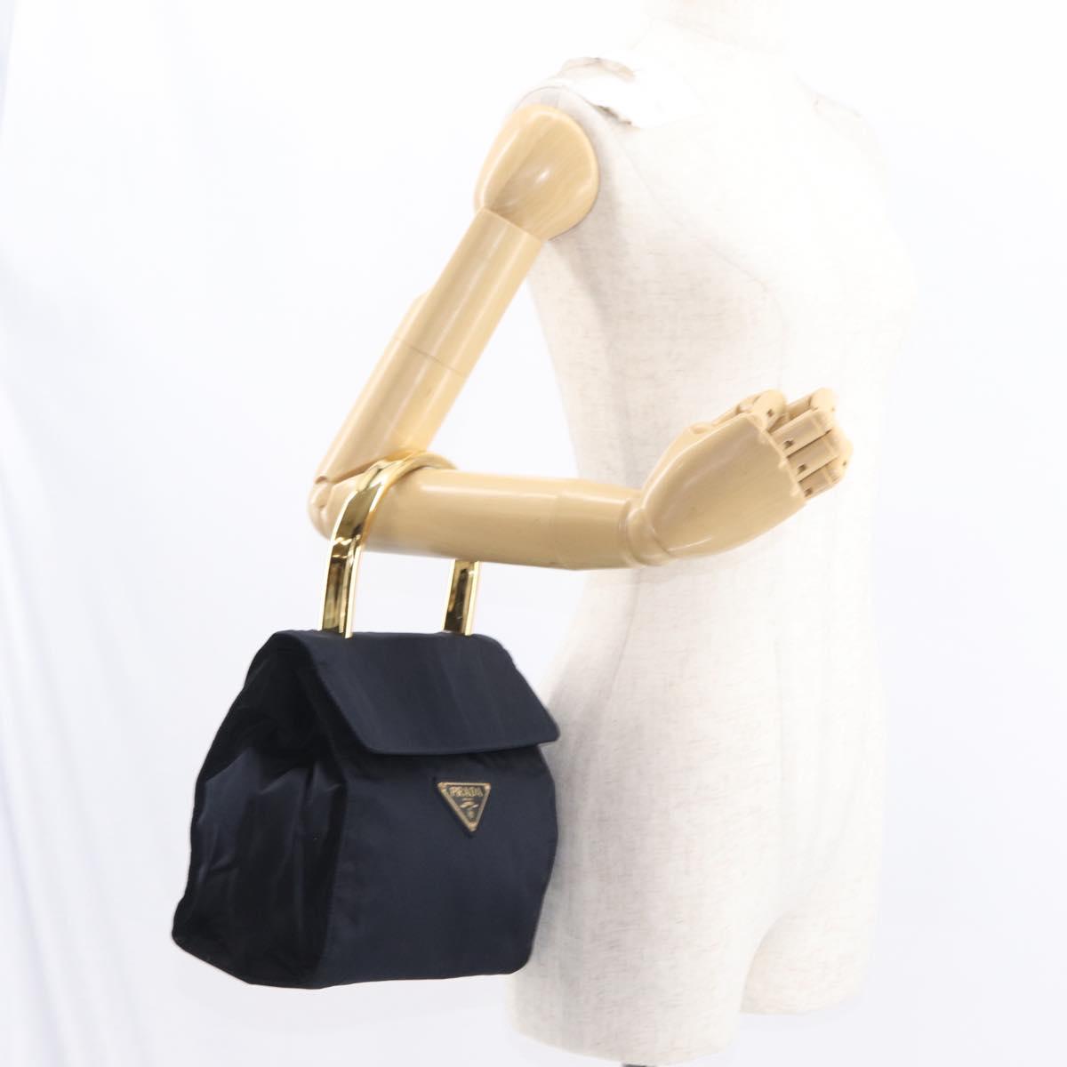 PRADA Hand Bag Nylon Navy Gold Auth 160865