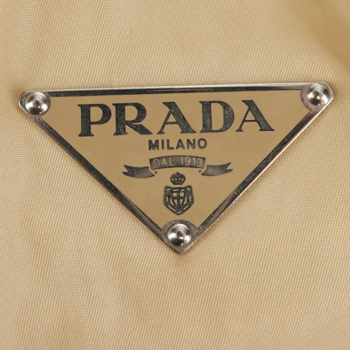 PRADA Chain Shoulder Bag Nylon Beige Silver Auth 160872