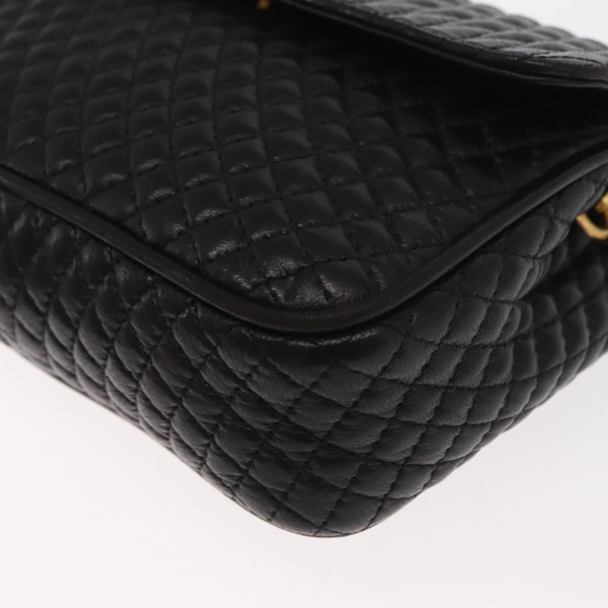 BALLY Chain Shoulder Bag Leather Black Gold Auth 160874