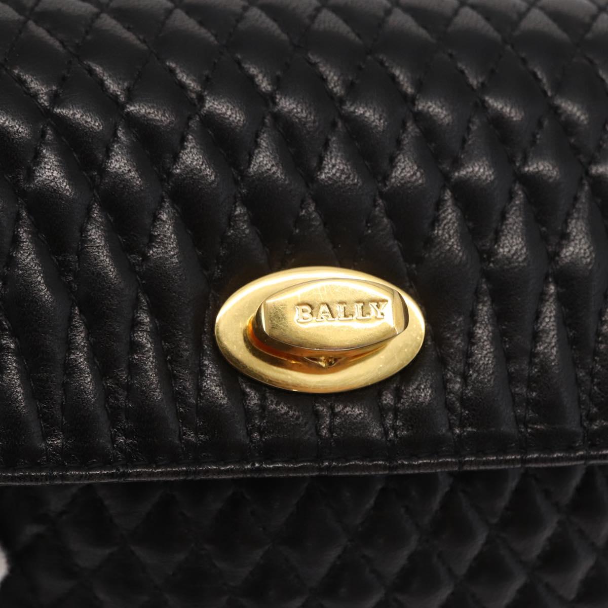 BALLY Chain Shoulder Bag Leather Black Gold Auth 160874