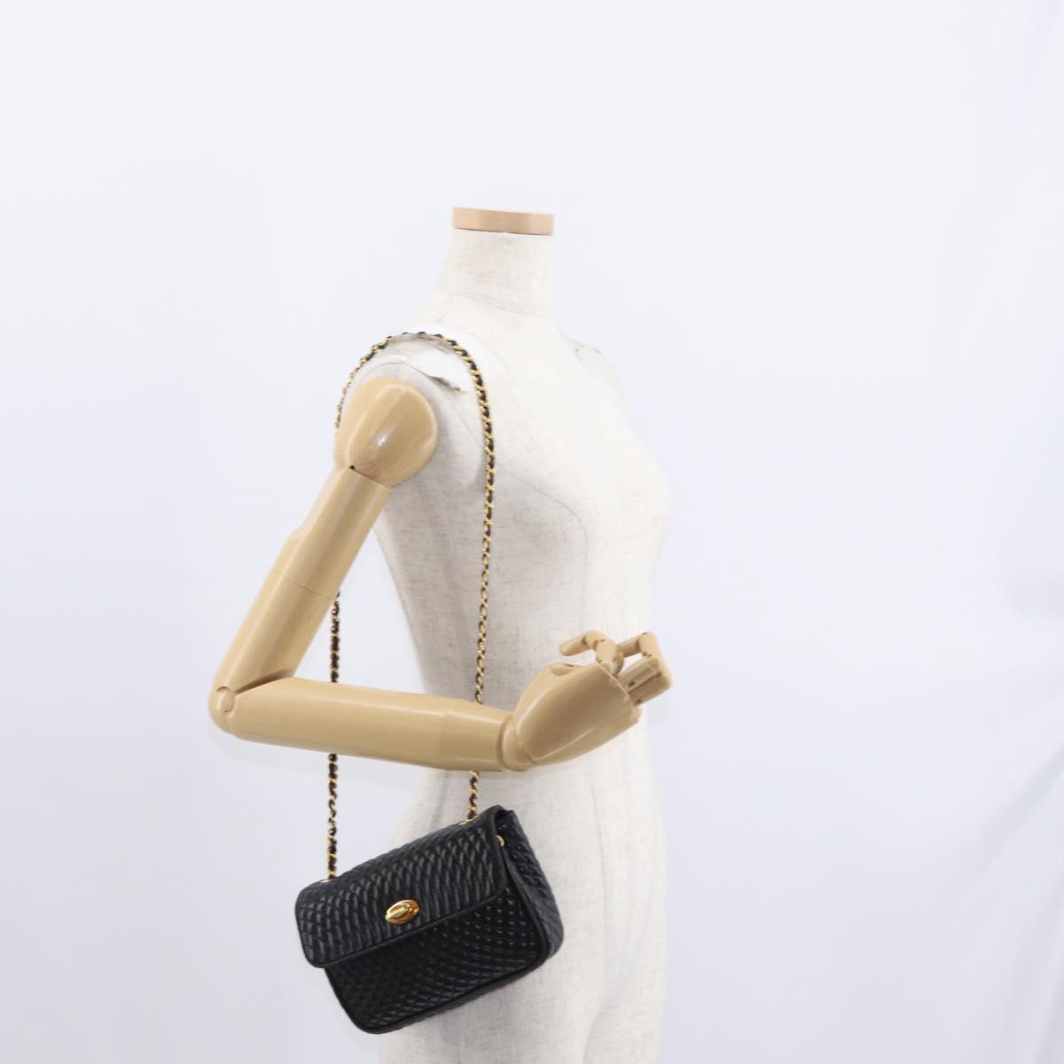 BALLY Chain Shoulder Bag Leather Black Gold Auth 160874
