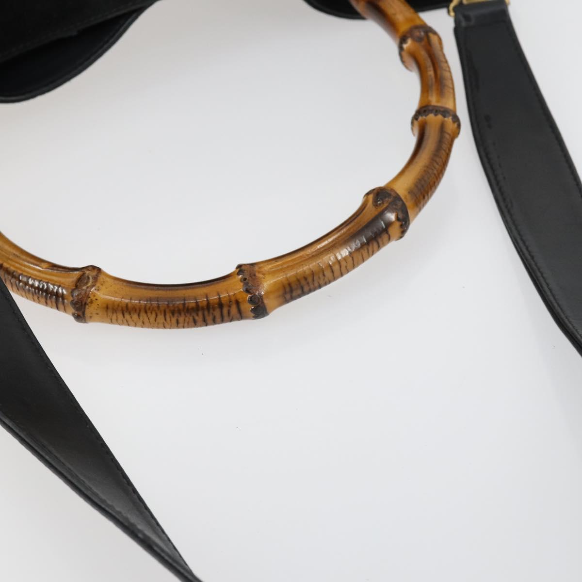 GUCCI Bamboo Shoulder Bag Suede 2way Black Gold 001 2404 1577 Auth 160875