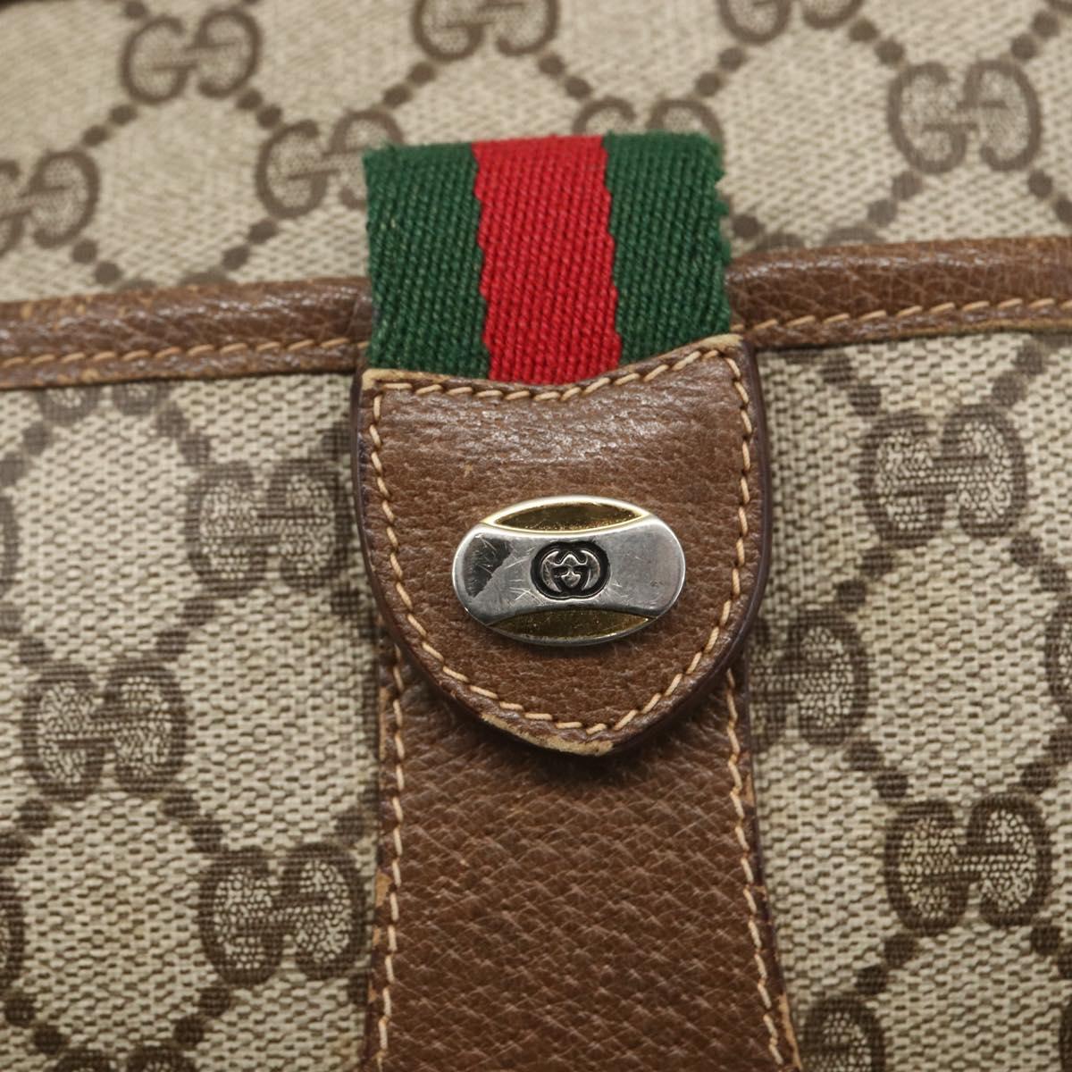 GUCCI GG Supreme Web Sherry Line Bag PVC Beige Gold 89 02 032 Auth 160877