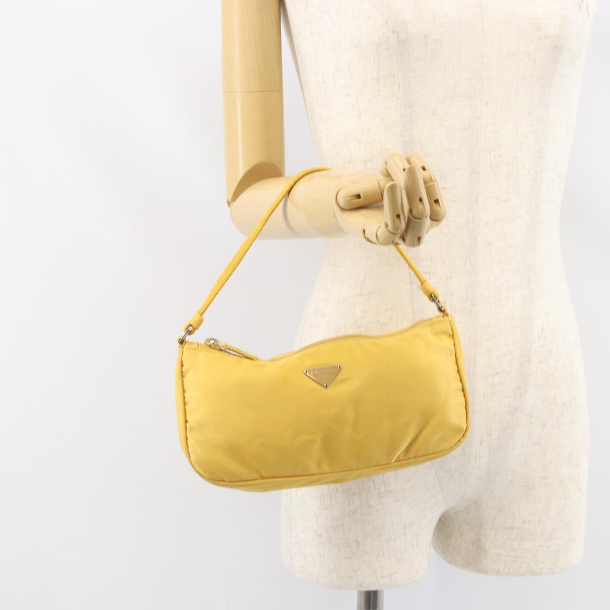 PRADA Accessory Pouch Nylon Yellow Auth 160881