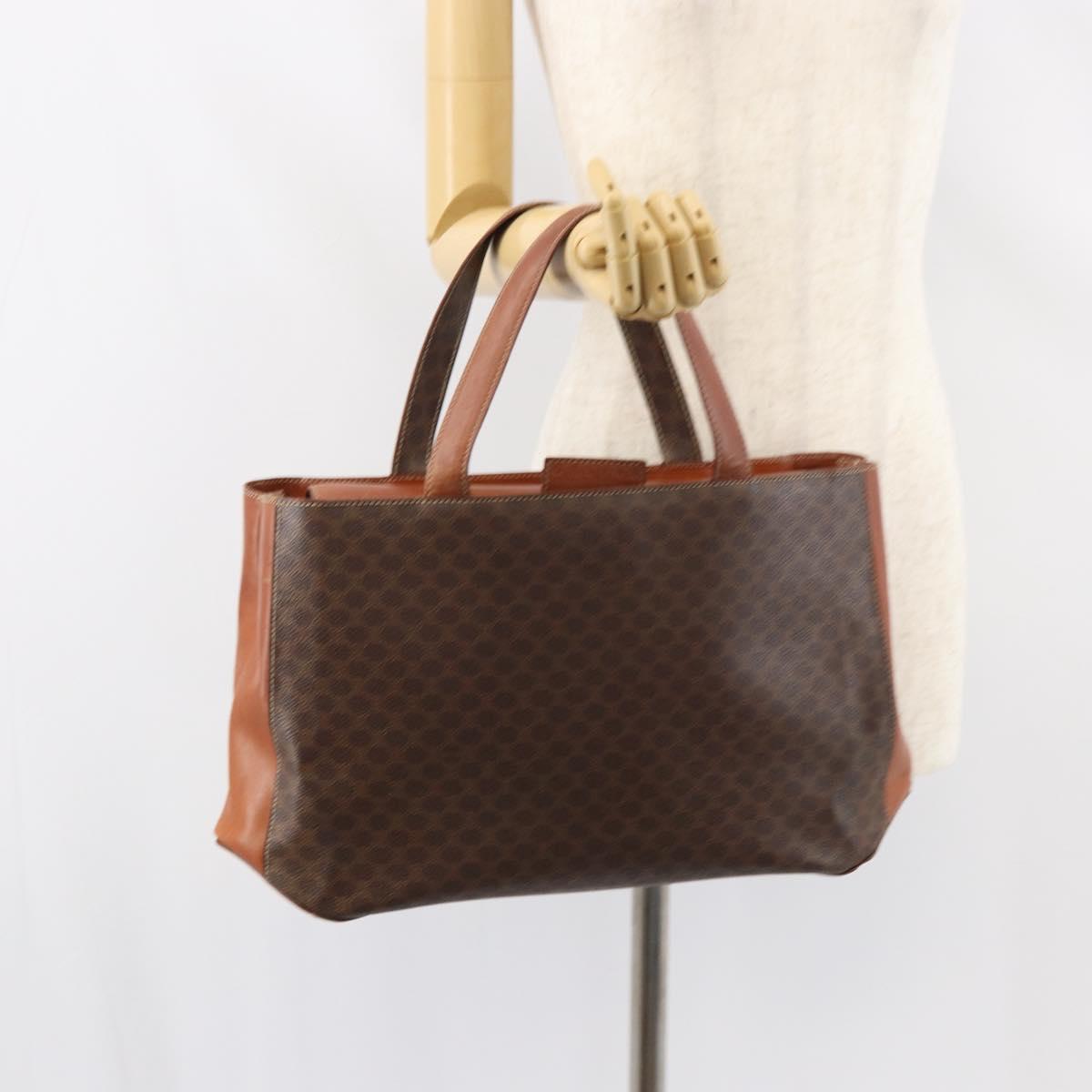 CELINE Macadam Canvas Hand Bag PVC Leather Brown Gold Auth 160884