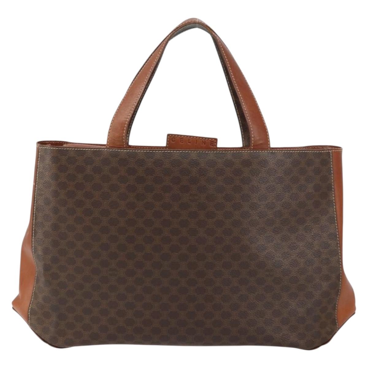 CELINE Macadam Canvas Hand Bag PVC Leather Brown Gold Auth 160884