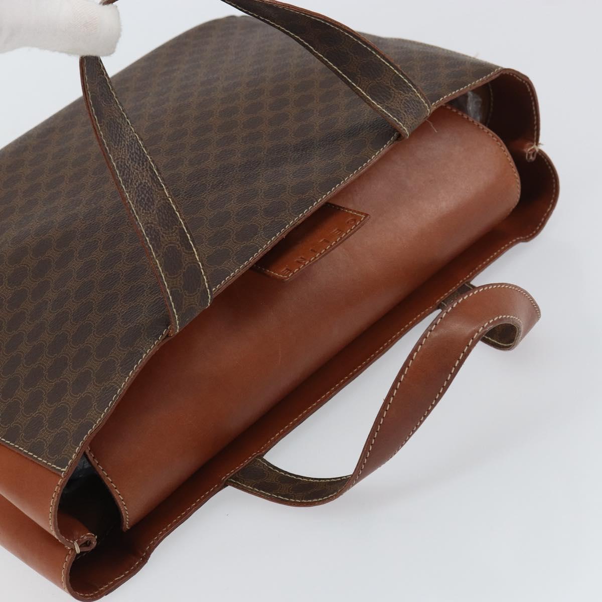 CELINE Macadam Canvas Hand Bag PVC Leather Brown Gold Auth 160884