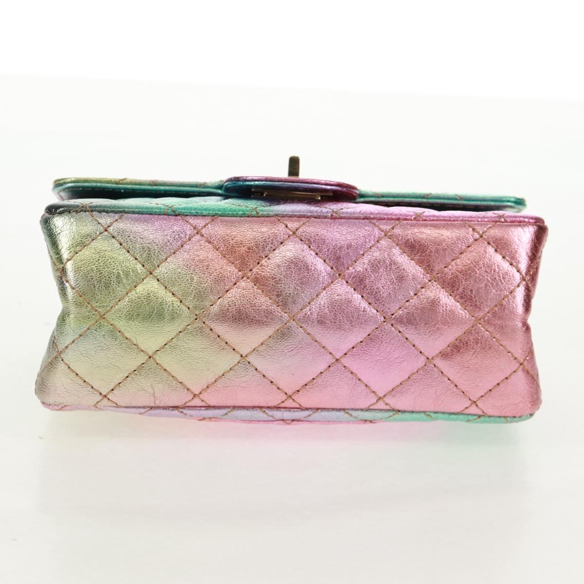 CHANEL 2.55 Matelasse 20 Chain Bag Leather Multicolor Gold CC Auth 160885SAM