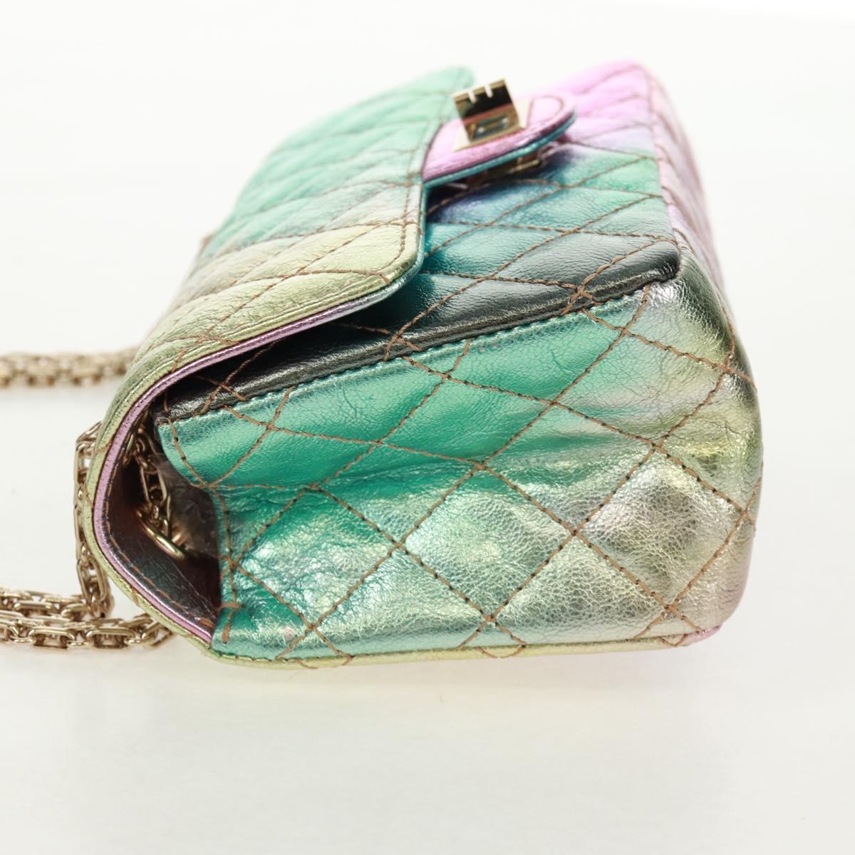 CHANEL 2.55 Matelasse 20 Chain Bag Leather Multicolor Gold CC Auth 160885SAM