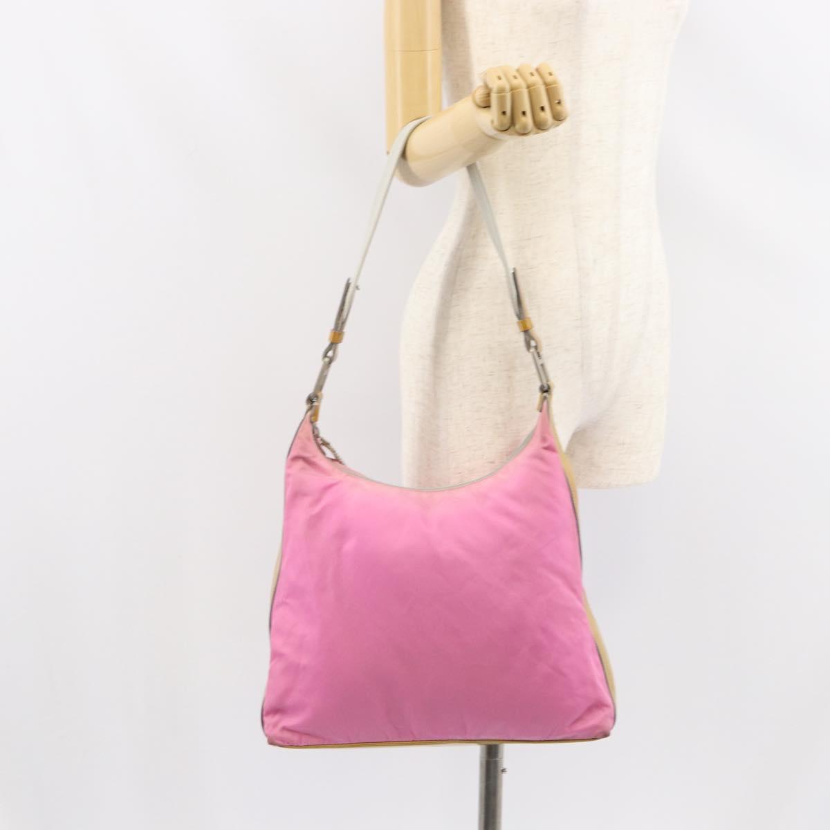 PRADA Shoulder Bag Nylon Pink Silver Auth 160914