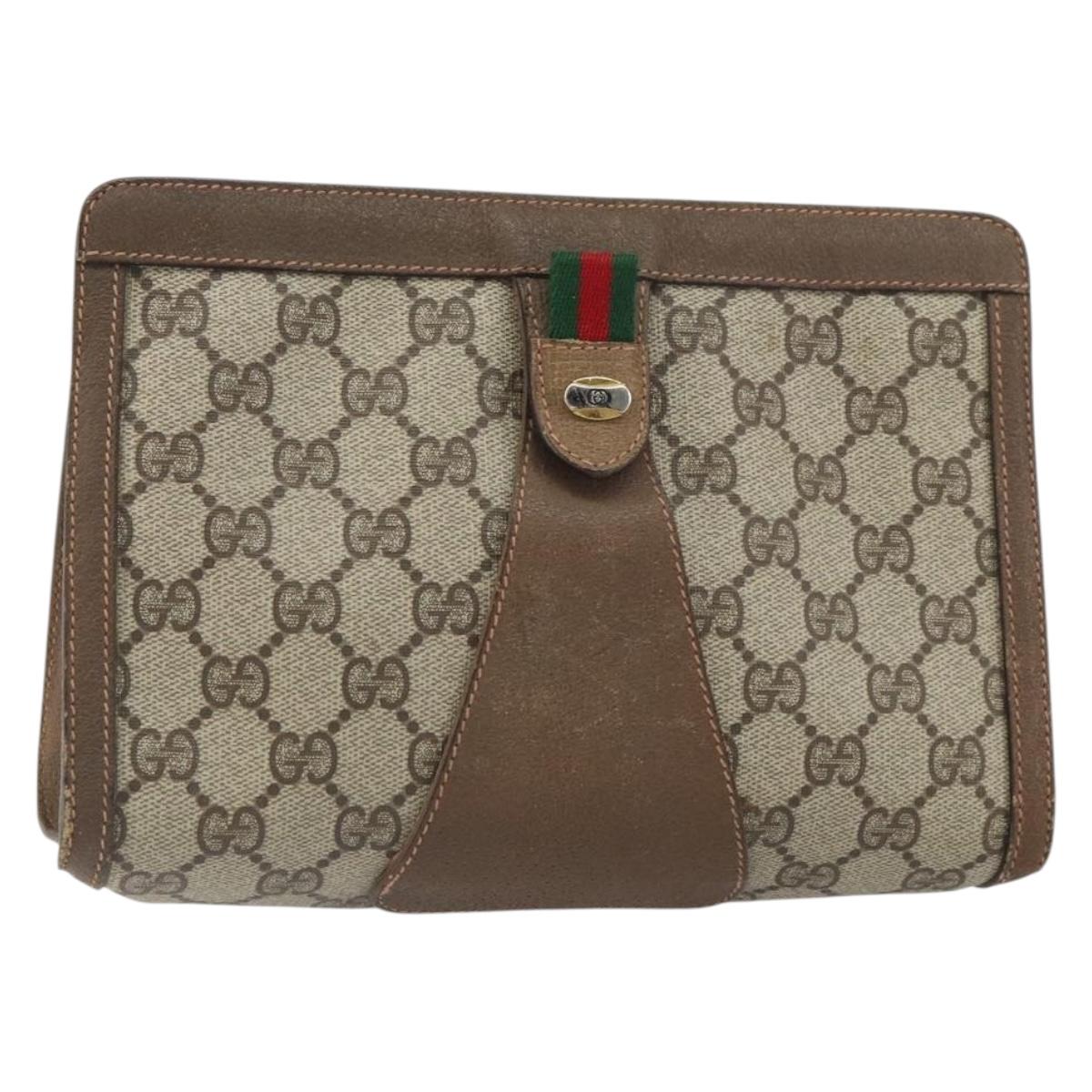 GUCCI GG Supreme Web Sherry Line Clutch Bag PVC Beige Gold 89 01 032 Auth 160944