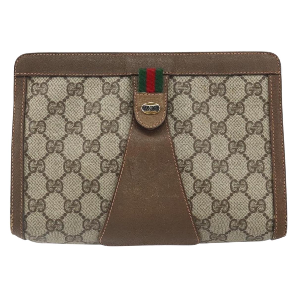 GUCCI GG Supreme Web Sherry Line Clutch Bag PVC Beige Gold 89 01 032 Auth 160944