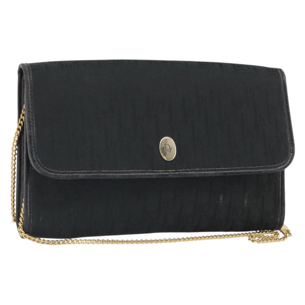 Christian Dior Trotter Canvas Chain Shoulder Bag Black Gold Auth 160947