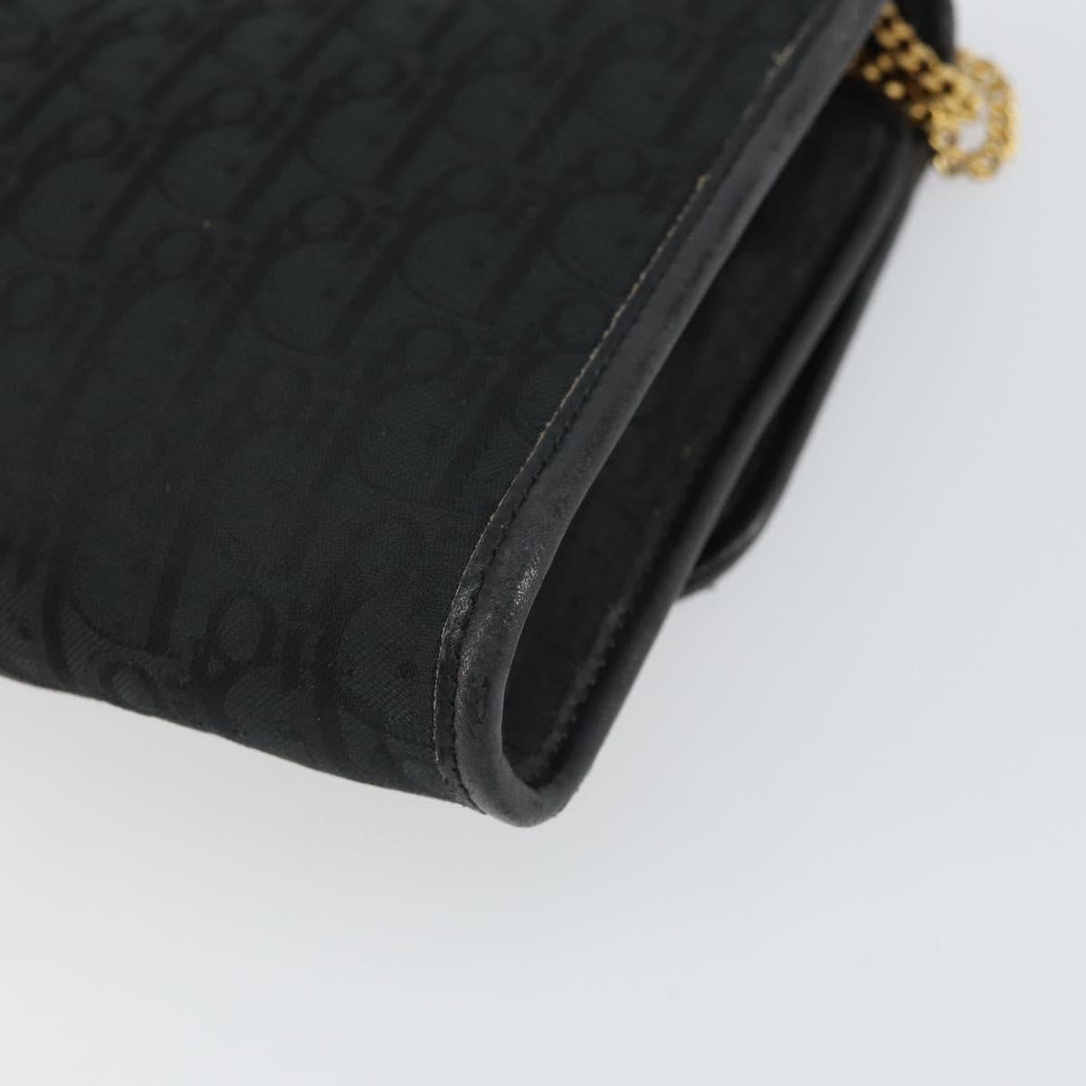 Christian Dior Trotter Canvas Chain Shoulder Bag Black Gold Auth 160947