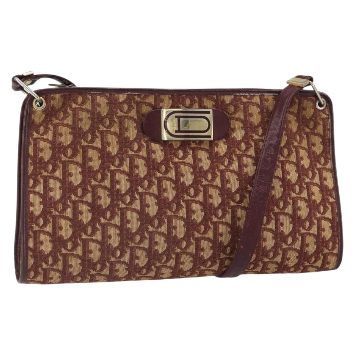 Christian Dior Trotter Canvas Shoulder Bag Red Gold Auth 160953