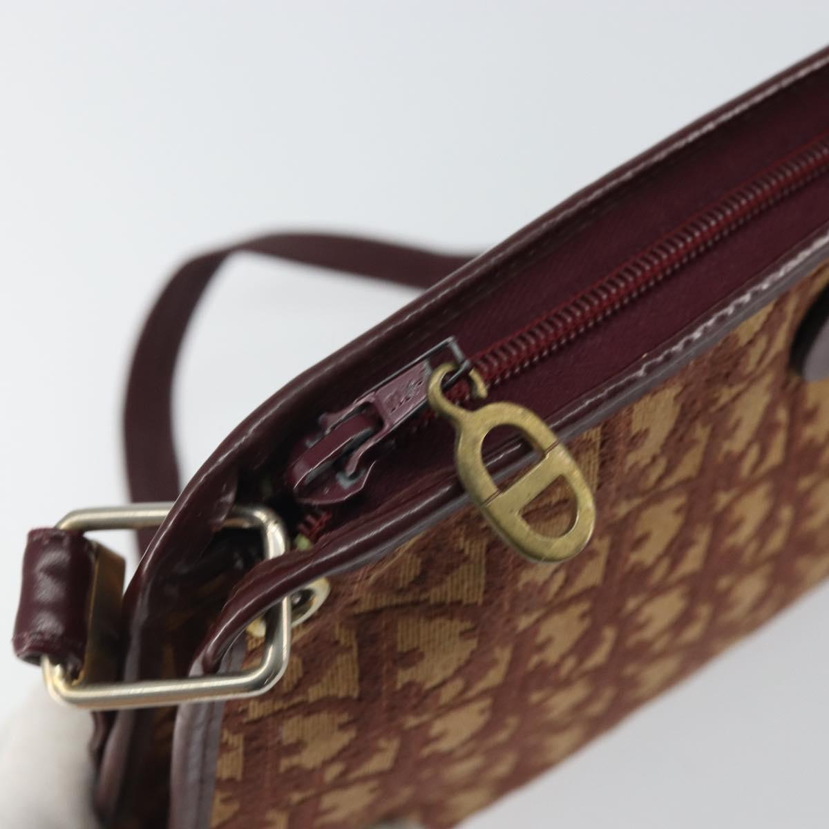Christian Dior Trotter Canvas Shoulder Bag Red Gold Auth 160953